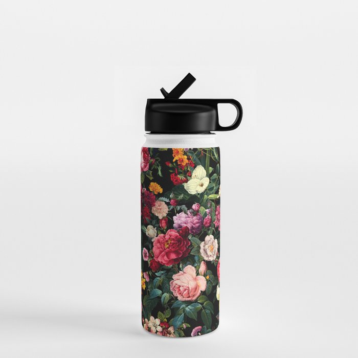 Floral D - Red, Pink, Yellow, Green, Black Baroque Floral Blossom Water Bottle Gallery Image 1