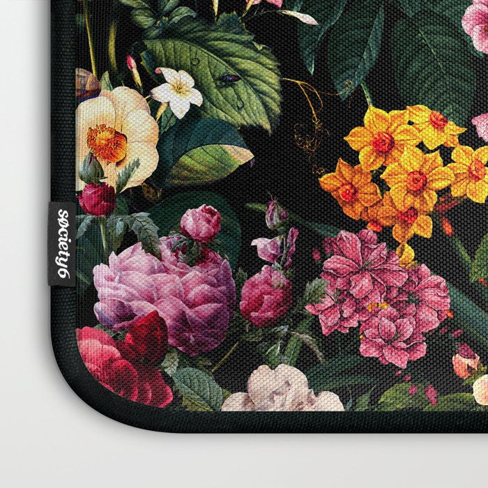 Floral D - Red, Pink, Yellow, Green, Black Baroque Floral Blossom Laptop Sleeve Gallery Image 3