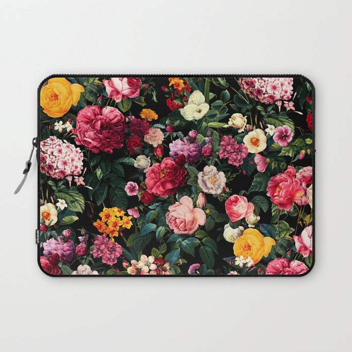 Floral D - Red, Pink, Yellow, Green, Black Baroque Floral Blossom Laptop Sleeve Gallery Image 1