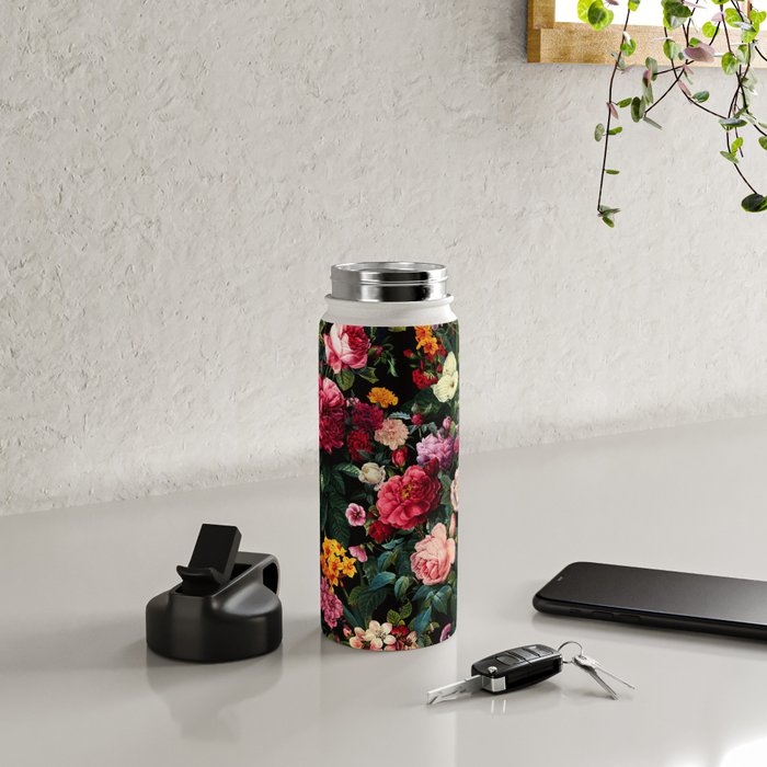 Floral D - Red, Pink, Yellow, Green, Black Baroque Floral Blossom Water Bottle Gallery Image 5