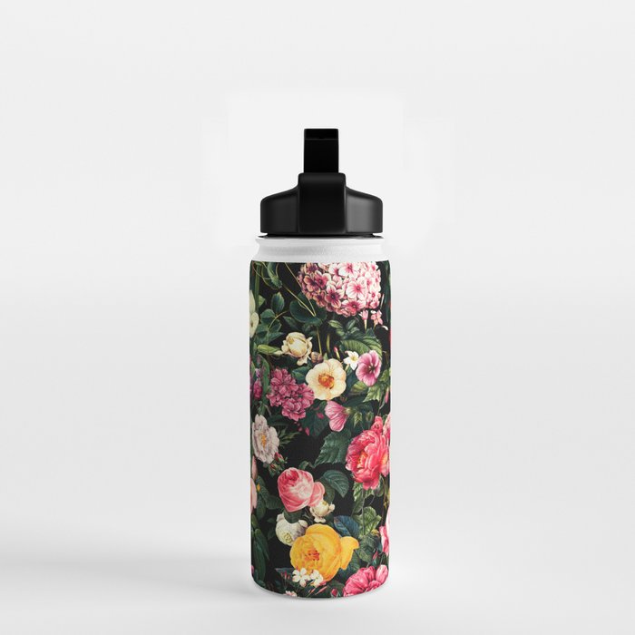 Floral D - Red, Pink, Yellow, Green, Black Baroque Floral Blossom Water Bottle Gallery Image 2