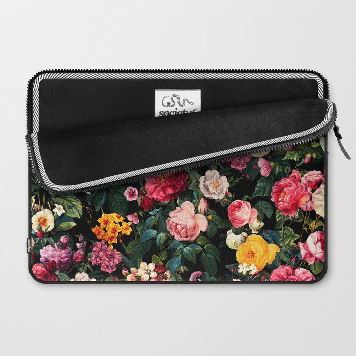 Floral D - Red, Pink, Yellow, Green, Black Baroque Floral Blossom Laptop Sleeve Gallery Image 2