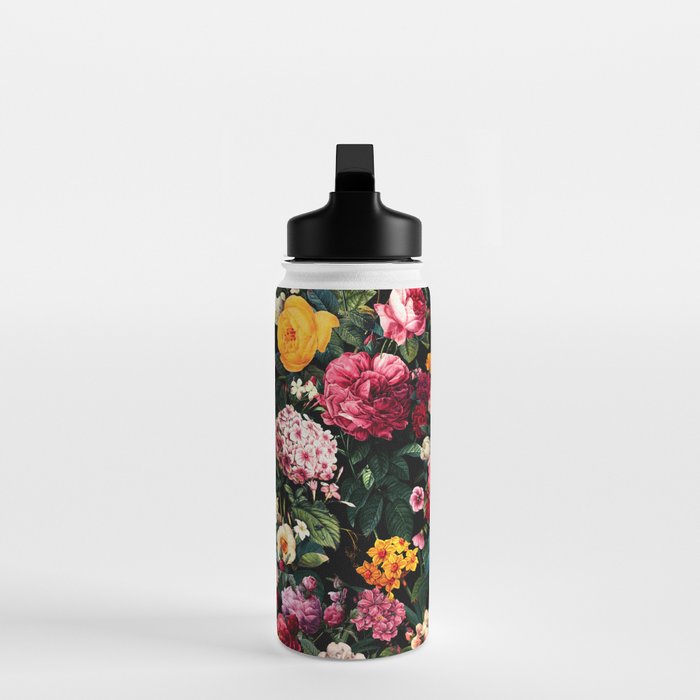 Floral D - Red, Pink, Yellow, Green, Black Baroque Floral Blossom Water Bottle Gallery Image 3