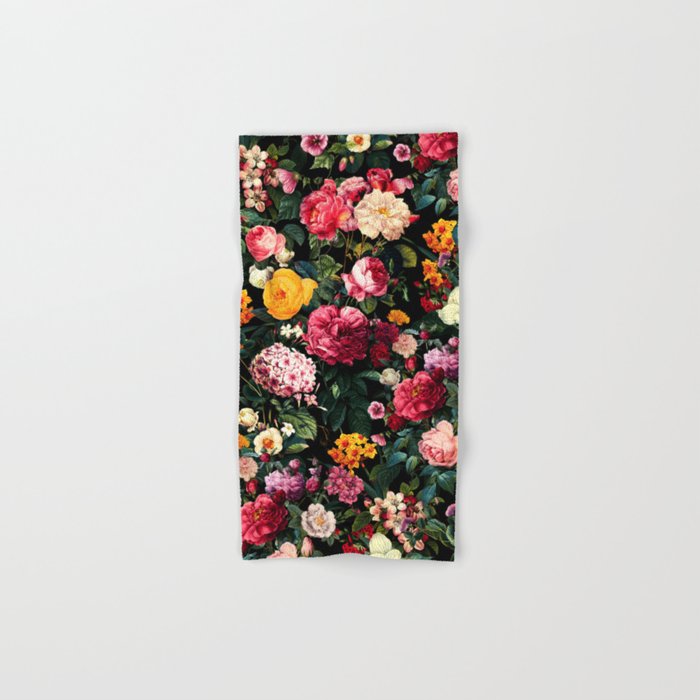 Floral D - Red, Pink, Yellow, Green, Black Baroque Floral Blossom Bath Towel Gallery Image 1