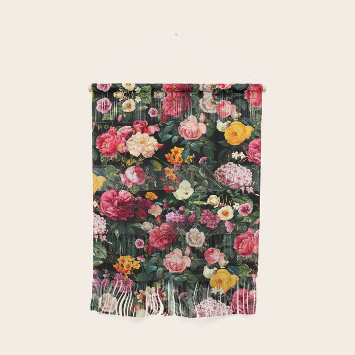 Floral D - Red, Pink, Yellow, Green, Black Baroque Floral Blossom Wall Hanging Gallery Image 1