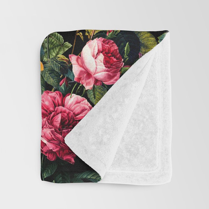 Floral D - Red, Pink, Yellow, Green, Black Baroque Floral Blossom Throw Blanket Gallery Image 3