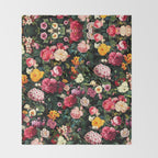 Floral D - Red, Pink, Yellow, Green, Black Baroque Floral Blossom Throw Blanket Gallery Image 2