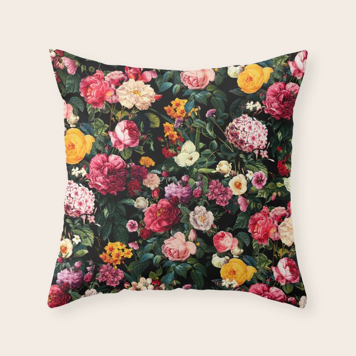 Floral D - Red, Pink, Yellow, Green, Black Baroque Floral Blossom Throw Pillow Gallery Image 6