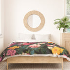 Floral D - Red, Pink, Yellow, Green, Black Baroque Floral Blossom Duvet Cover Gallery Image 3