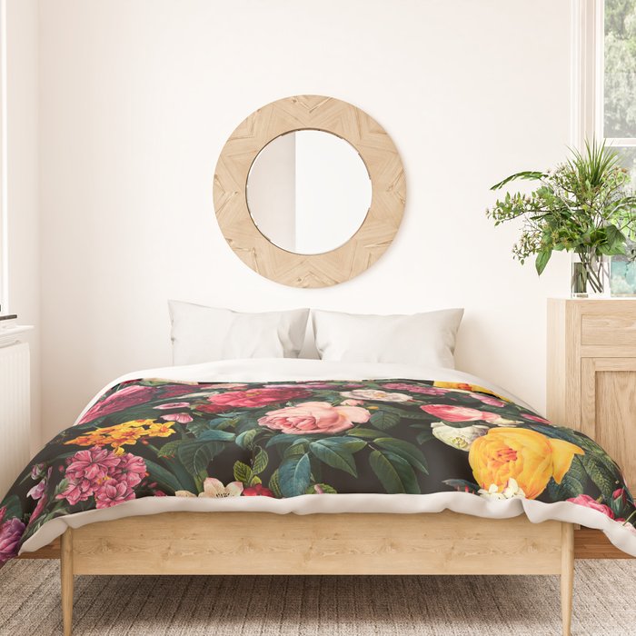 Floral D - Red, Pink, Yellow, Green, Black Baroque Floral Blossom Duvet Cover Gallery Image 3