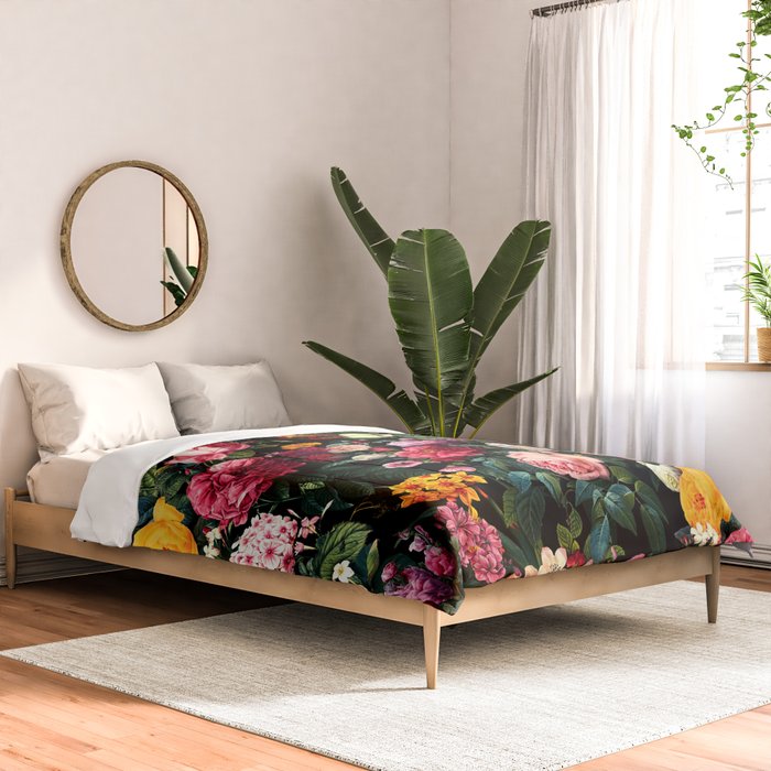 Floral D - Red, Pink, Yellow, Green, Black Baroque Floral Blossom Comforter Gallery Image 2