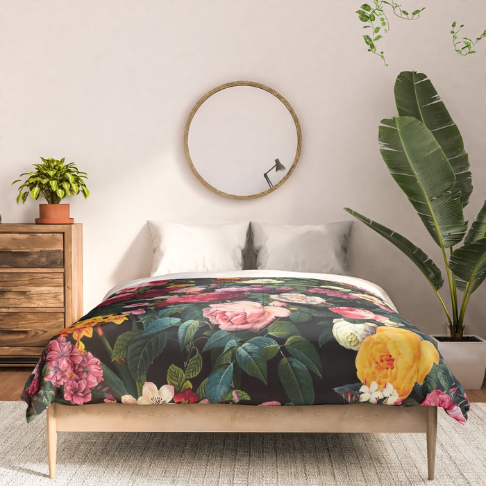 Floral D - Red, Pink, Yellow, Green, Black Baroque Floral Blossom Comforter Gallery Image 3
