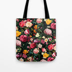 Floral D - Red, Pink, Yellow, Green, Black Baroque Floral Blossom Tote Bag Gallery Image 1