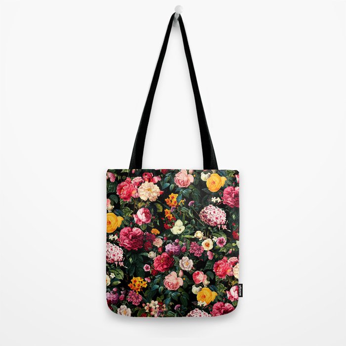 Floral D - Red, Pink, Yellow, Green, Black Baroque Floral Blossom Tote Bag Gallery Image 2