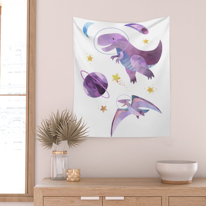 Space T-Rex Dinosaur in Pink Wall Tapestry Gallery Image 2