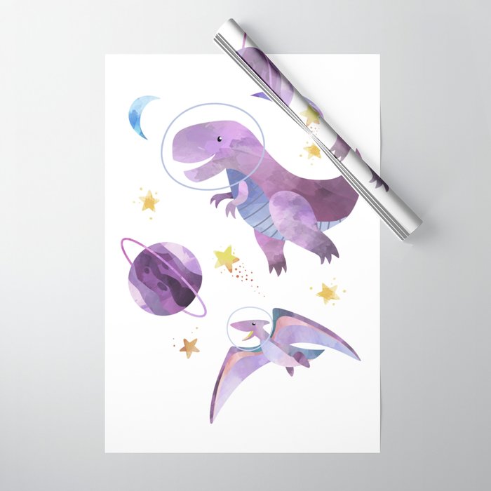 Space T-Rex Dinosaur in Pink Wrapping Paper Gallery Image 1