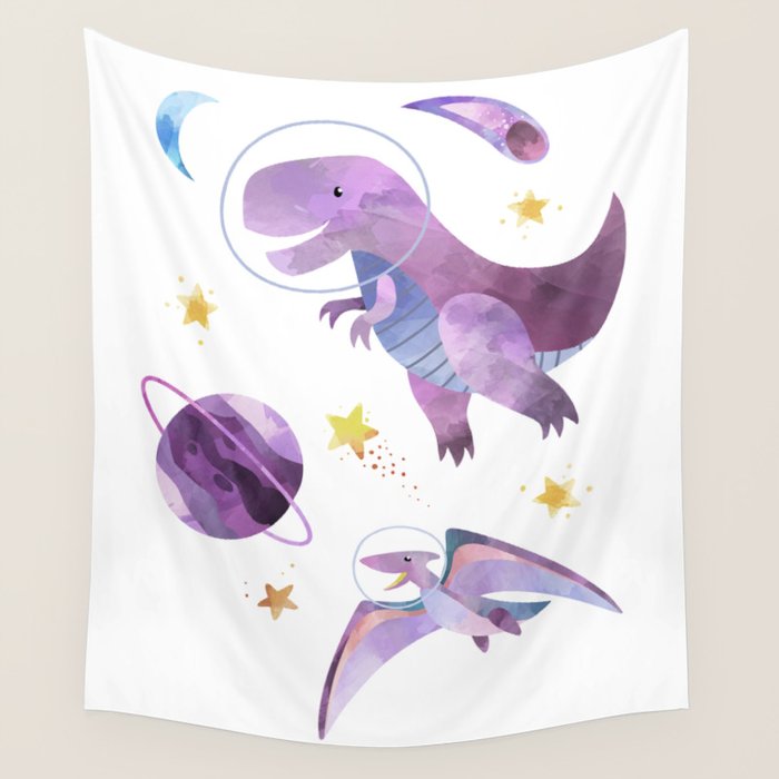 Space T-Rex Dinosaur in Pink Wall Tapestry Gallery Image 4