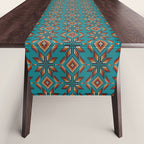 Modern colorful beaded boho aztec kilim pattern on teal Table Runner Gallery Image 1