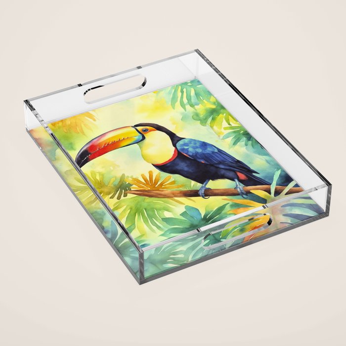 Toucans Tropical Paradise Watercolor Art Acrylic Tray Gallery Image 1