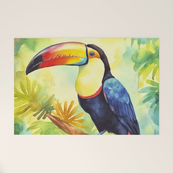 Toucans Tropical Paradise Watercolor Art Welcome Mat Gallery Image 1