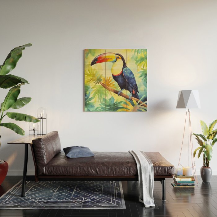 Toucans Tropical Paradise Watercolor Art Wood Wall Art Gallery Image 2