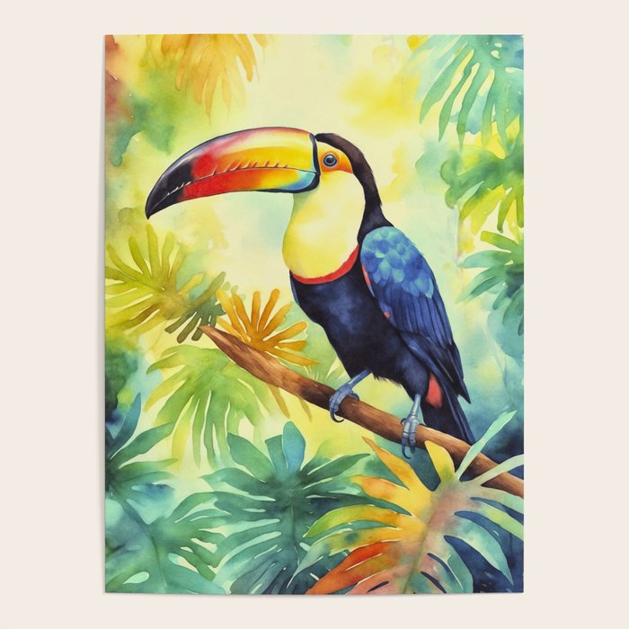 Toucans Tropical Paradise Watercolor Art Poster Gallery Image 1