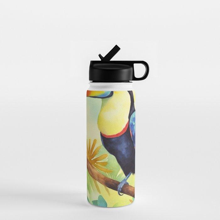 Toucans Tropical Paradise Watercolor Art Water Bottle Gallery Image 1