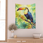 Toucans Tropical Paradise Watercolor Art Wall Tapestry Gallery Image 2