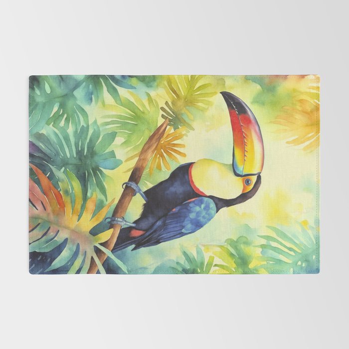 Toucans Tropical Paradise Watercolor Art Rug Gallery Image 2
