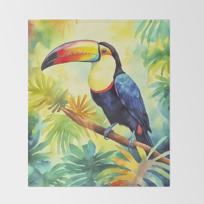 Toucans Tropical Paradise Watercolor Art Throw Blanket Gallery Image 2