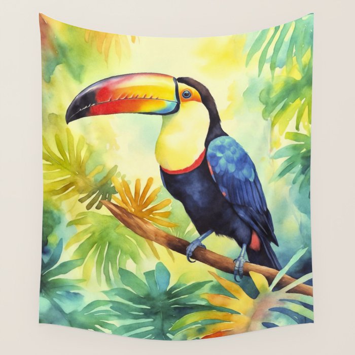Toucans Tropical Paradise Watercolor Art Wall Tapestry Gallery Image 4