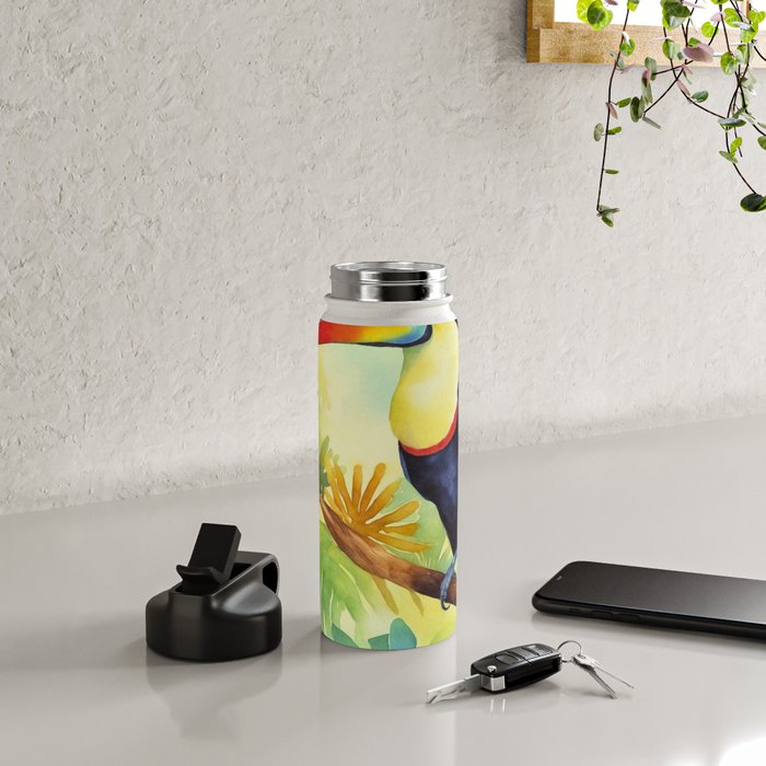 Toucans Tropical Paradise Watercolor Art Water Bottle Gallery Image 4