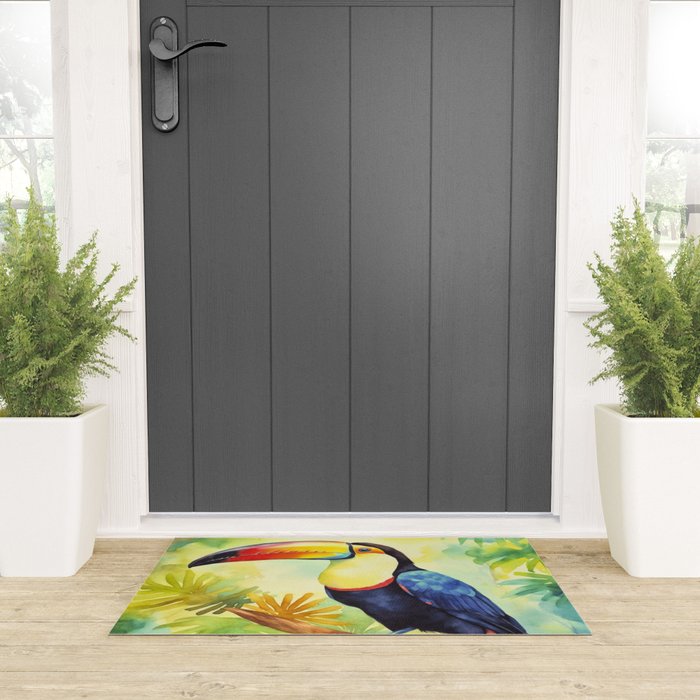 Toucans Tropical Paradise Watercolor Art Welcome Mat Gallery Image 3