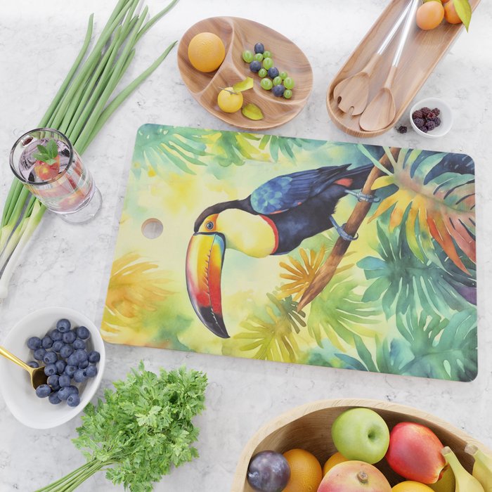 Toucans Tropical Paradise Watercolor Art Cutting Board Gallery Image 2