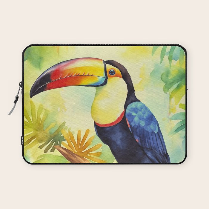Toucans Tropical Paradise Watercolor Art Laptop Sleeve Gallery Image 1