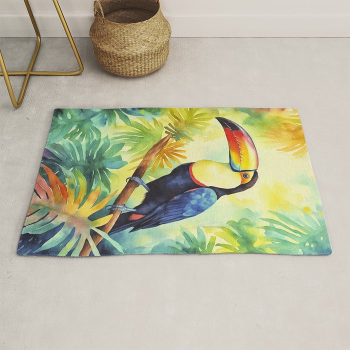 Toucans Tropical Paradise Watercolor Art Rug Gallery Image 1