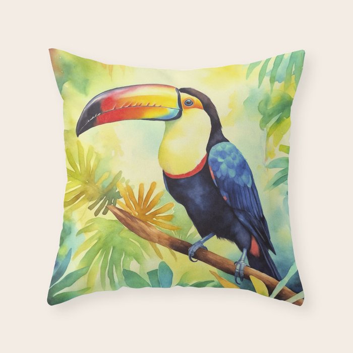 Toucans Tropical Paradise Watercolor Art Throw Pillow Gallery Image 6