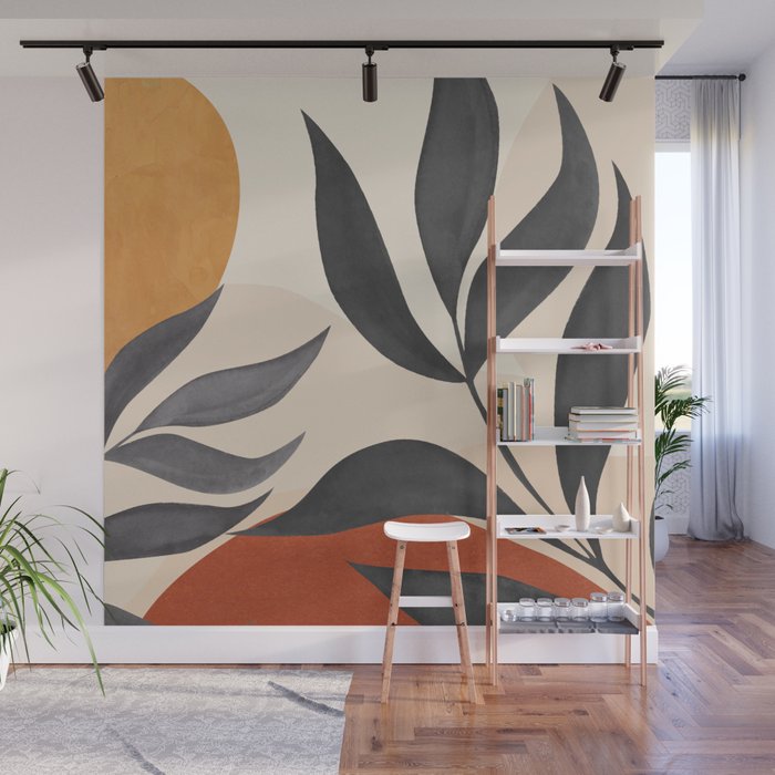 Minimal Abstract Art Tropical Leaves 5 Wall Mural Gallery Image 1