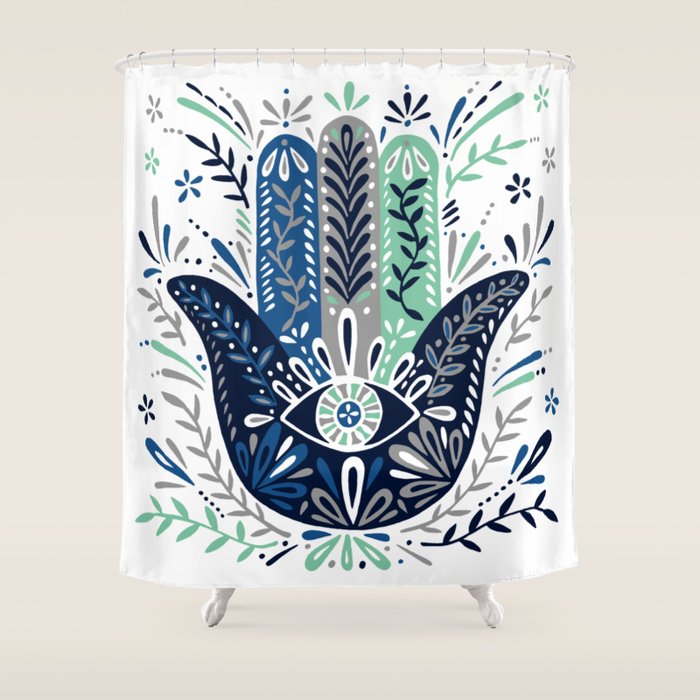 Hamsa Hand - Navy Palette Shower Curtain Gallery Image 1