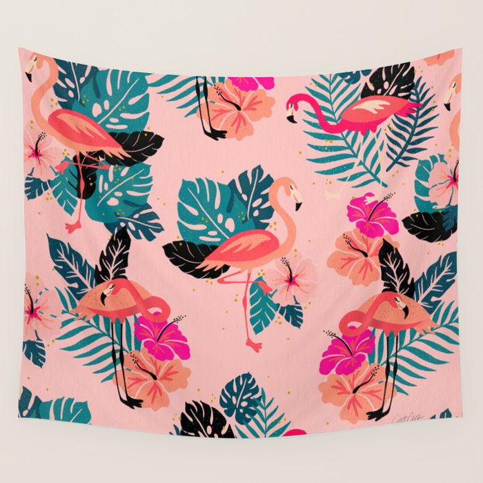 Tropical Flamingos - Pink Palette Wall Tapestry Gallery Image 1