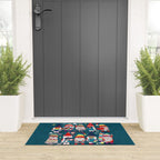 I gnome you // dark teal background little happy and lovely gnomes with rainbows vivid red hearts Welcome Mat Gallery Image 3