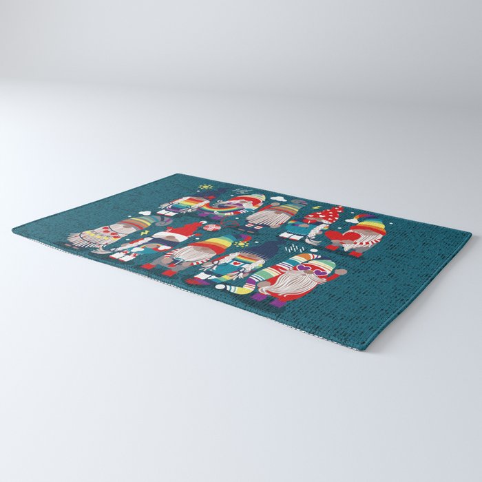 I gnome you // dark teal background little happy and lovely gnomes with rainbows vivid red hearts Rug Gallery Image 3