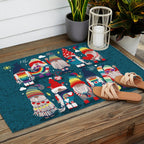 I gnome you // dark teal background little happy and lovely gnomes with rainbows vivid red hearts Outdoor Rug Gallery Image 2