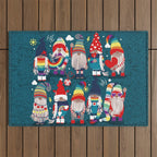I gnome you // dark teal background little happy and lovely gnomes with rainbows vivid red hearts Outdoor Rug Gallery Image 1