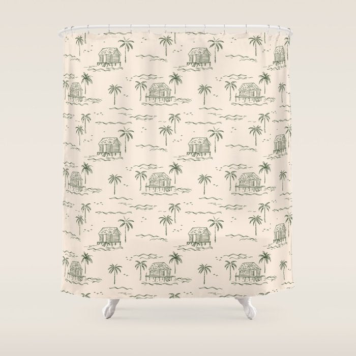 Vintage palm tree beach house pattern Shower Curtain Gallery Image 1