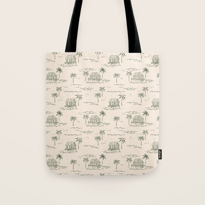 Vintage palm tree beach house pattern Tote Bag Gallery Image 1