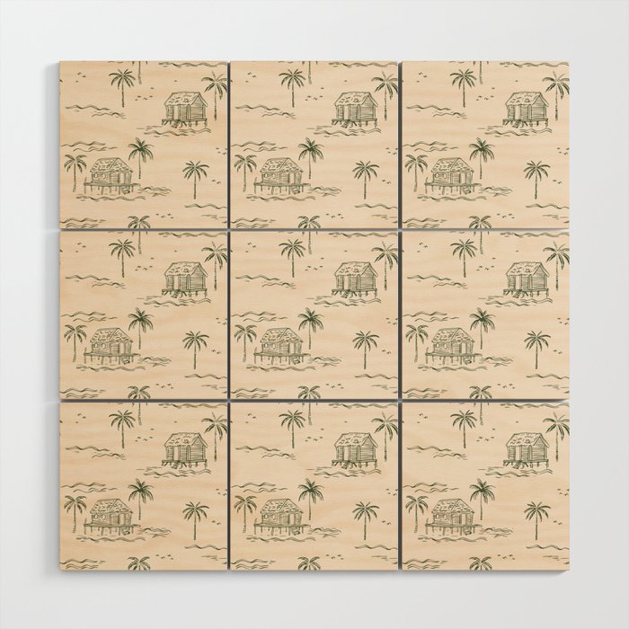 Vintage palm tree beach house pattern Wood Wall Art Gallery Image 1