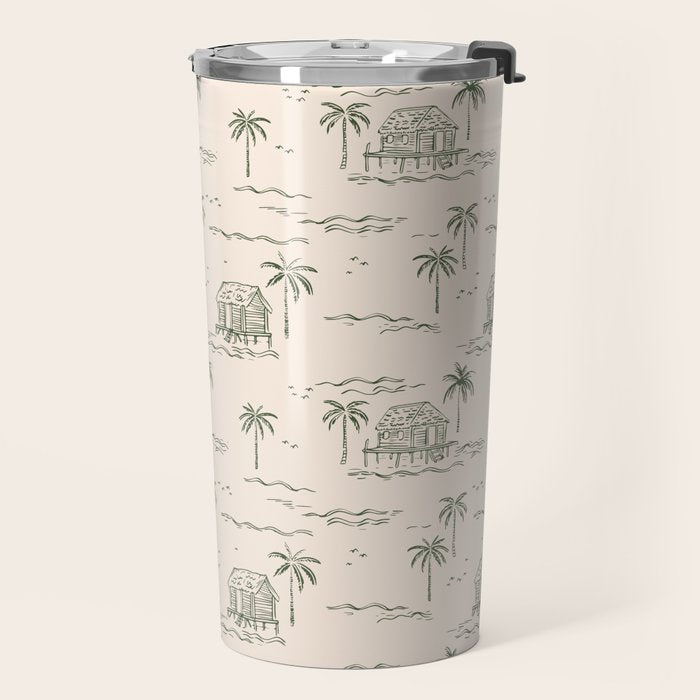 Vintage palm tree beach house pattern Travel Mug Gallery Image 2