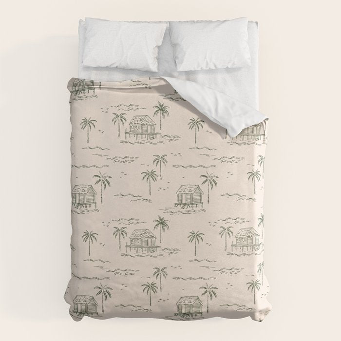 Vintage palm tree beach house pattern Duvet Cover Gallery Image 1