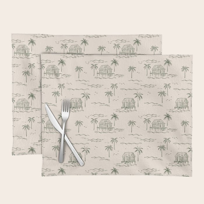 Vintage palm tree beach house pattern Placemat Gallery Image 1
